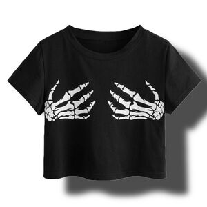 Black Skeleton Hand Graphic Crop Top